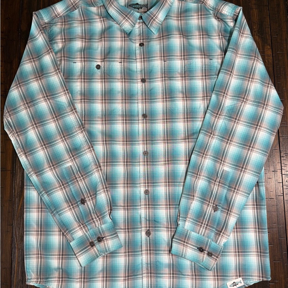 Rep Your Water Men's Teal and Grey Plaid Button-Down Shirt